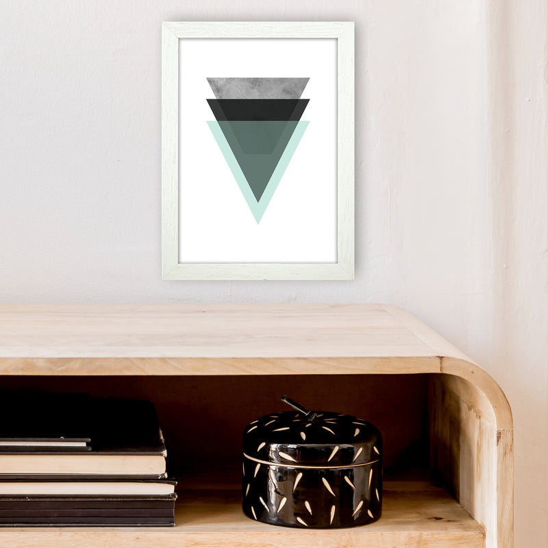 Geometric Mint And Black Triangles  Art Print by Pixy Paper A4 Oak Frame