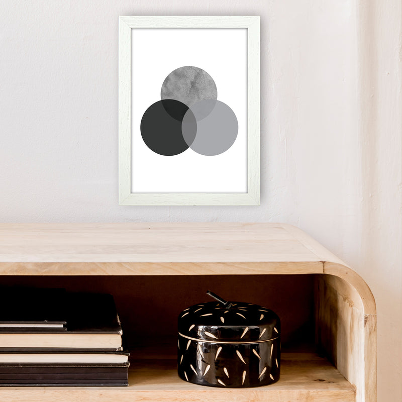 Geometric Grey And Black Circles  Art Print by Pixy Paper A4 Oak Frame