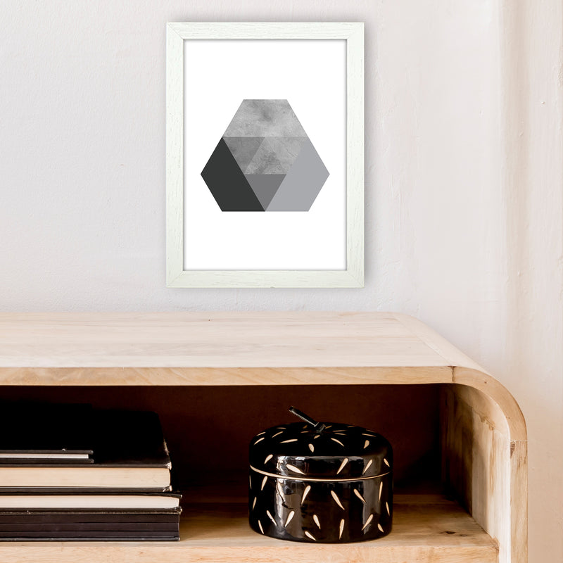 Geometric Grey And Black Hexagon  Art Print by Pixy Paper A4 Oak Frame