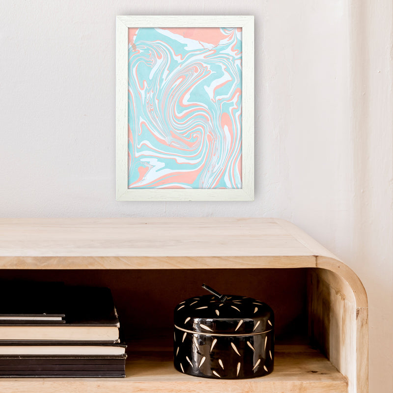 Liquid Mix Turquoise And Salmon  Art Print by Pixy Paper A4 Oak Frame