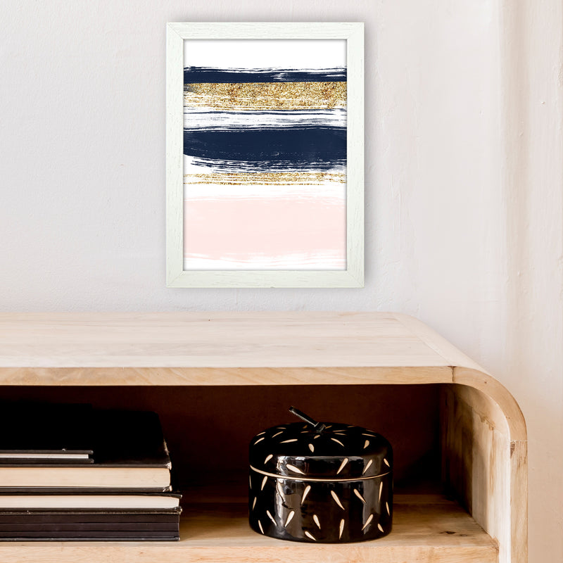 Lux Navy And Pink Paint Stripes  Art Print by Pixy Paper A4 Oak Frame