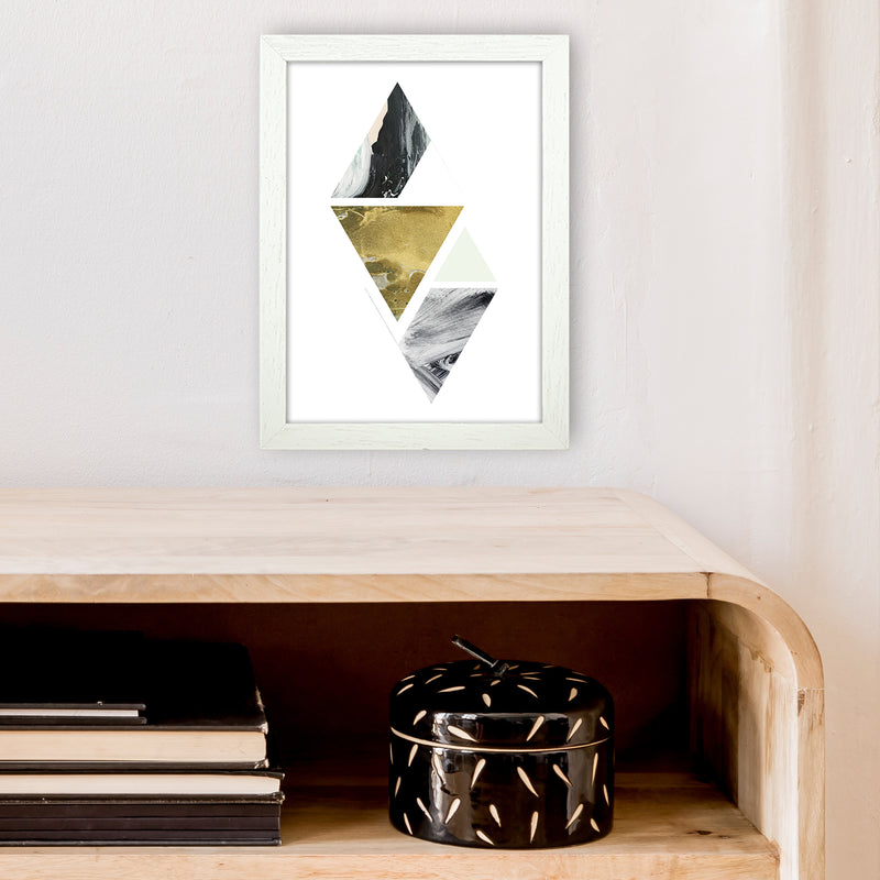 Green Marble Triangles Abstract  Art Print by Pixy Paper A4 Oak Frame