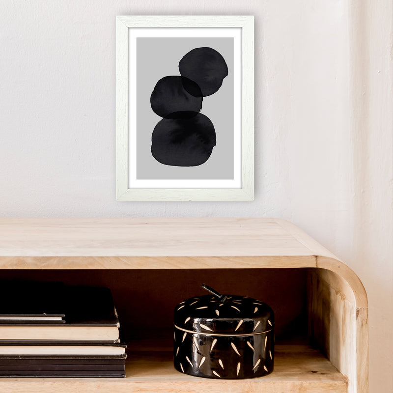 Grey And Black Stacked Circles Art Print by Pixy Paper A4 Oak Frame