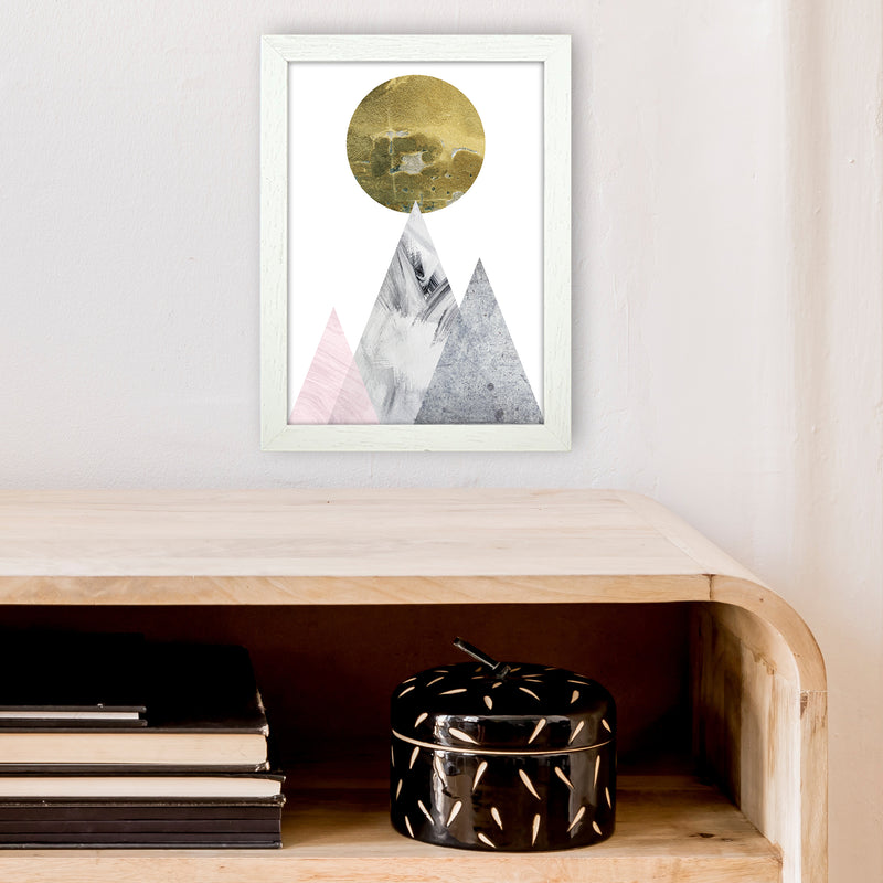 Luna Gold Moon And Mountains  Art Print by Pixy Paper A4 Oak Frame