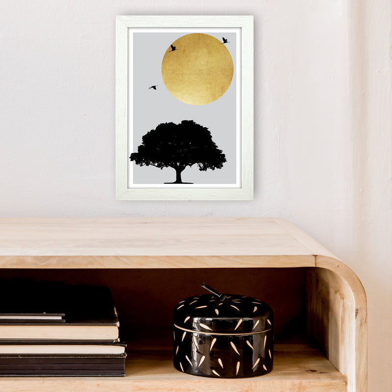Gold Sun And Tree Abstract  Art Print by Pixy Paper A4 Oak Frame