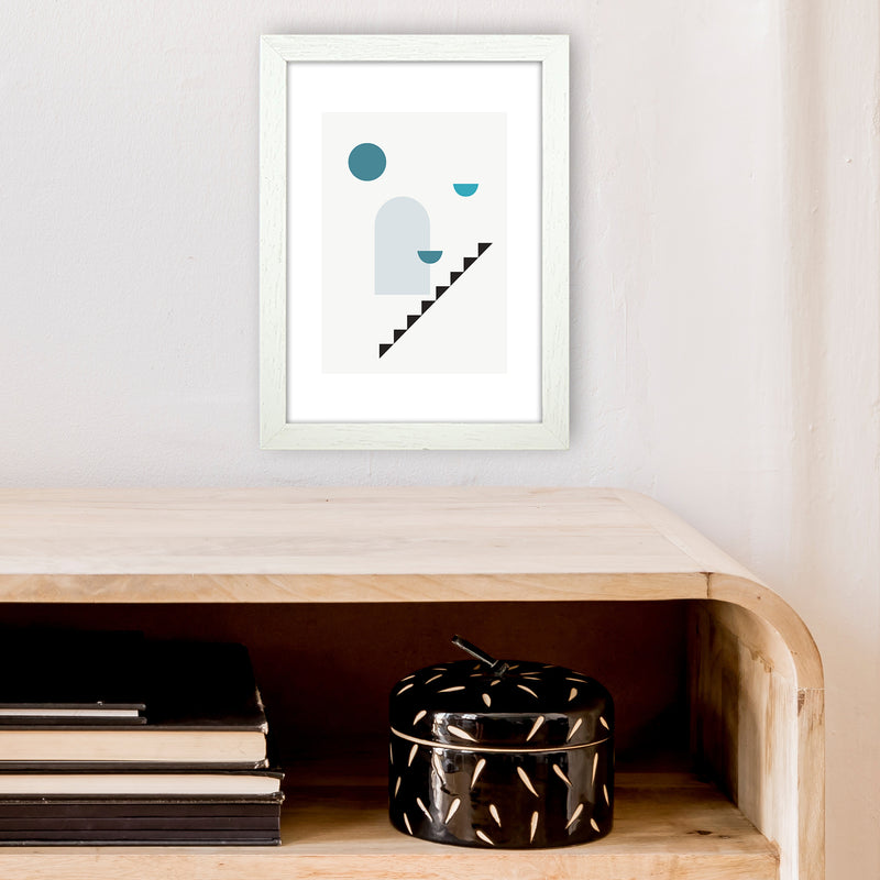 Mita Teal Stairs Right N15  Art Print by Pixy Paper A4 Oak Frame