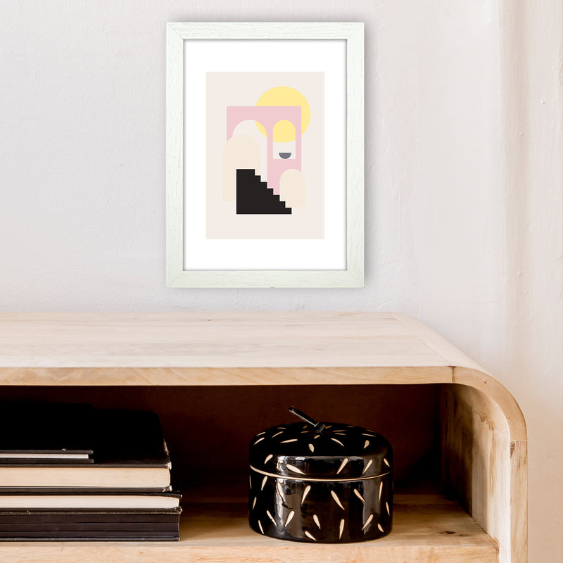 Mila Pink Stairs To Sun N6  Art Print by Pixy Paper A4 Oak Frame