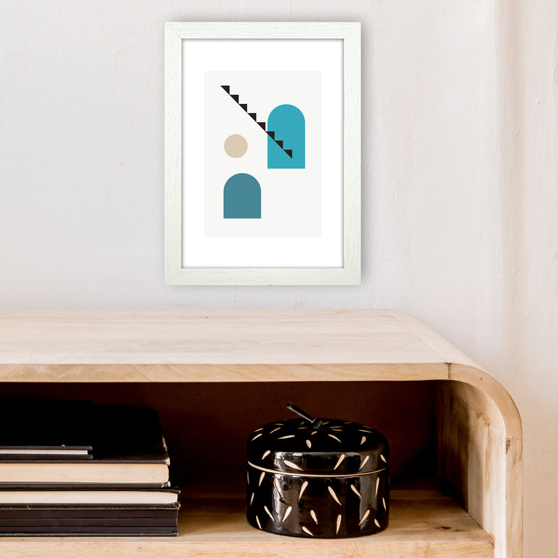 Mita Teal Stairs Left N3  Art Print by Pixy Paper A4 Oak Frame