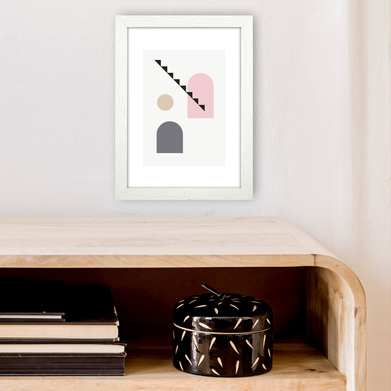 Mila Pink Stairs Left N4  Art Print by Pixy Paper A4 Oak Frame
