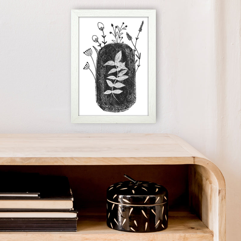 Dalia Chalk Black Floral  Art Print by Pixy Paper A4 Oak Frame