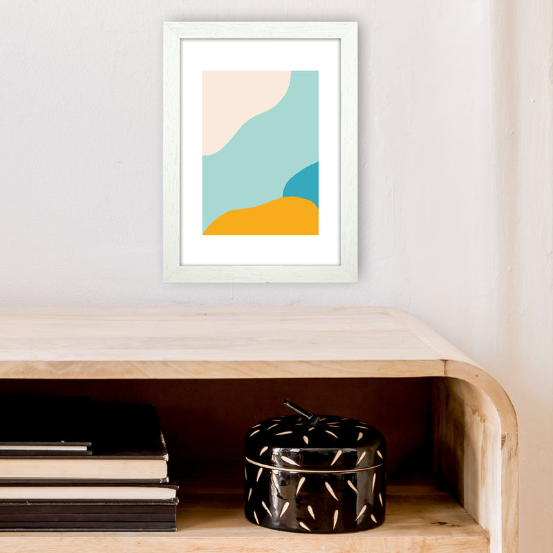 Mita Teal Abstract N18  Art Print by Pixy Paper A4 Oak Frame