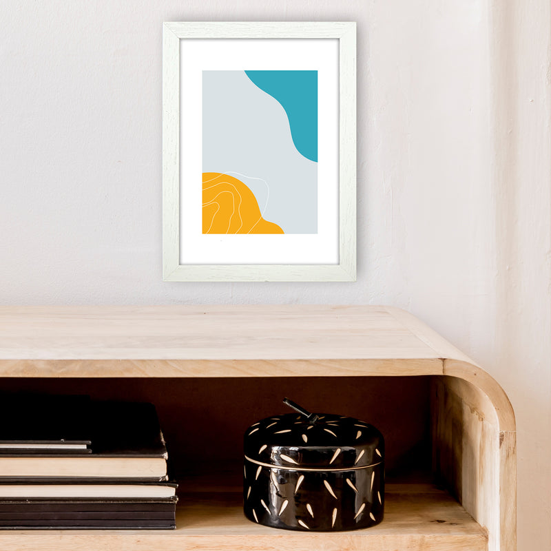 Mita Teal Abstract N19  Art Print by Pixy Paper A4 Oak Frame