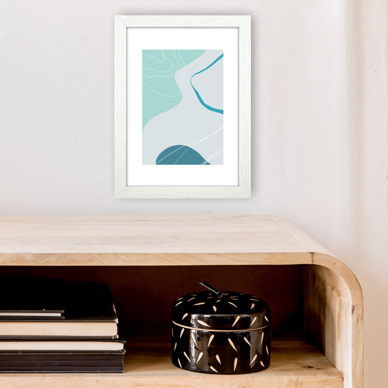 Mita Teal Abstract N17  Art Print by Pixy Paper A4 Oak Frame