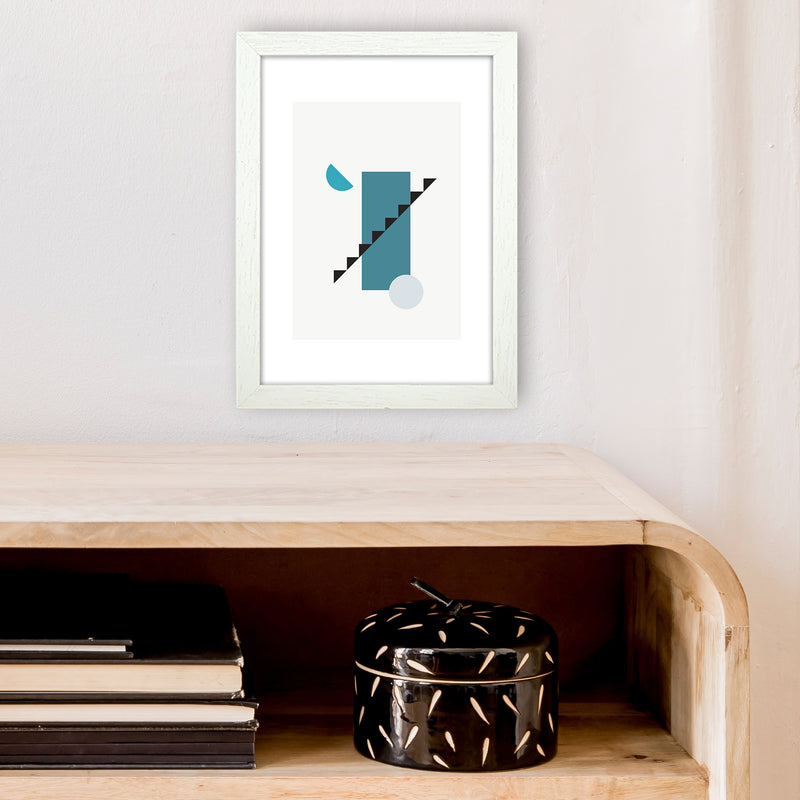 Mita Teal Abstract N11  Art Print by Pixy Paper A4 Oak Frame