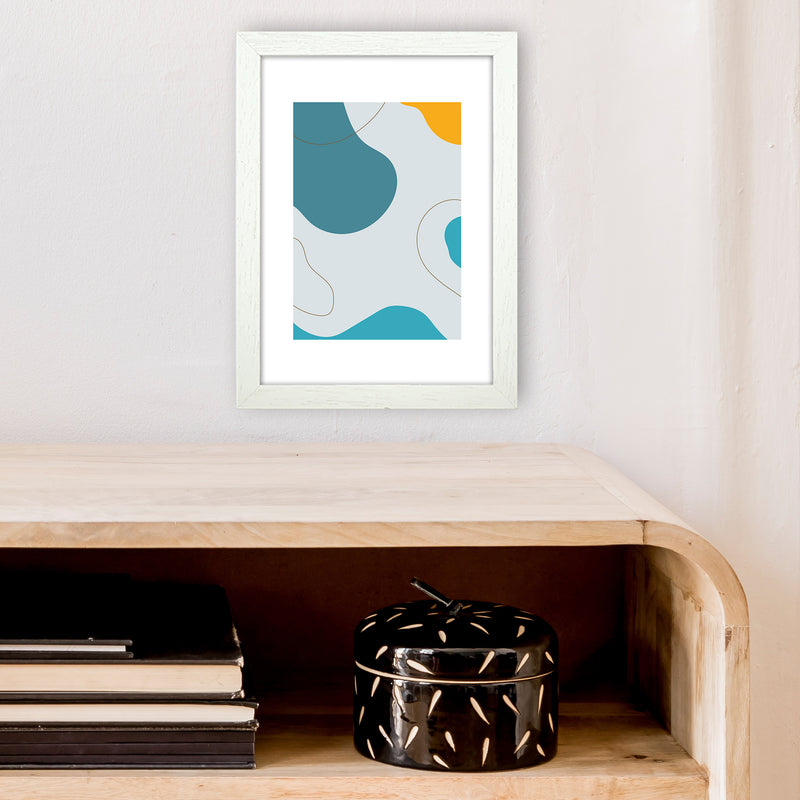 Mita Teal Abstract N16  Art Print by Pixy Paper A4 Oak Frame