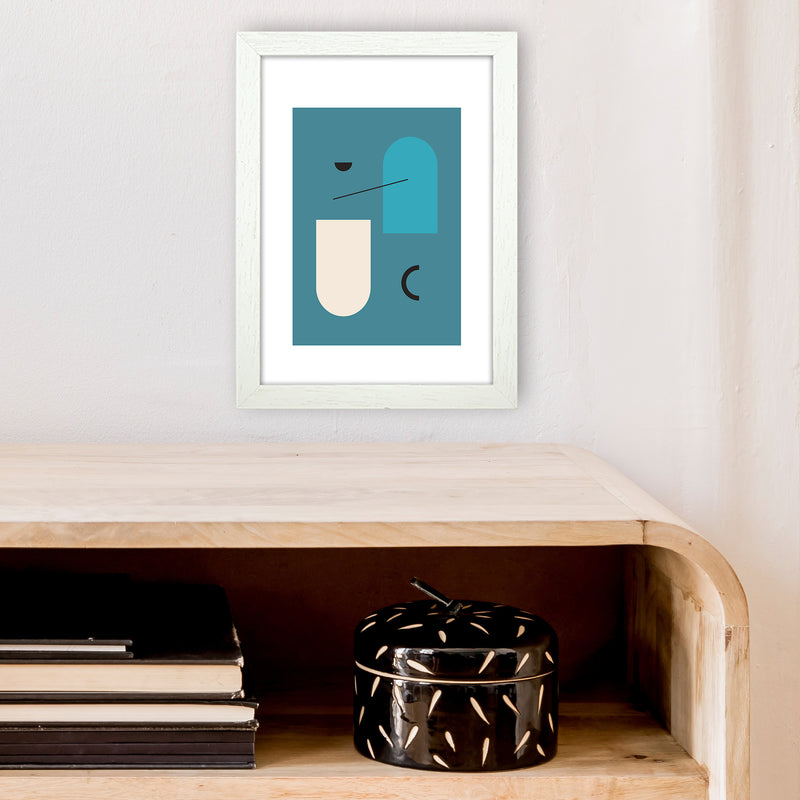 Mita Teal Abstract N4  Art Print by Pixy Paper A4 Oak Frame