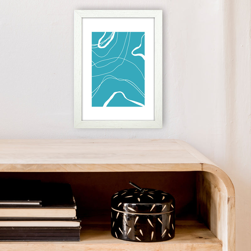 Mita Teal Swirls N13  Art Print by Pixy Paper A4 Oak Frame