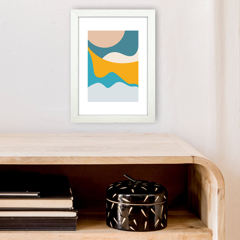Mita Teal Dunes N14  Art Print by Pixy Paper A4 Oak Frame