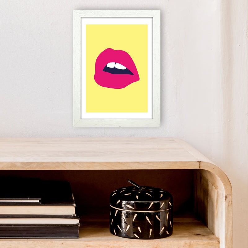 Pink Lips Yellow Back  Art Print by Pixy Paper A4 Oak Frame