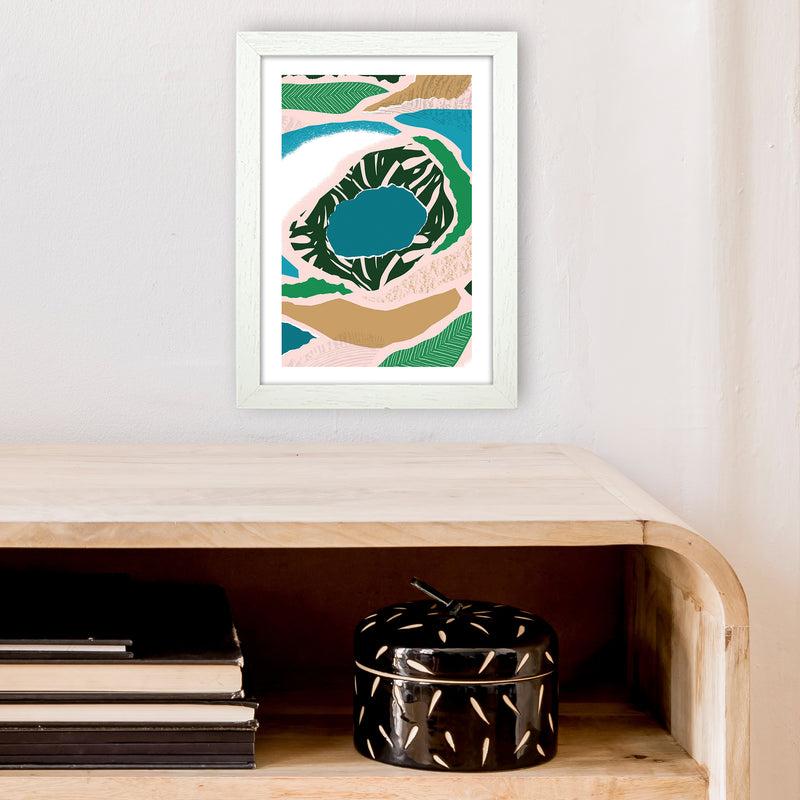 Blue Lake Jungle Abstract  Art Print by Pixy Paper A4 Oak Frame