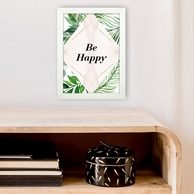 Be Happy Exotic  Art Print by Pixy Paper A4 Oak Frame