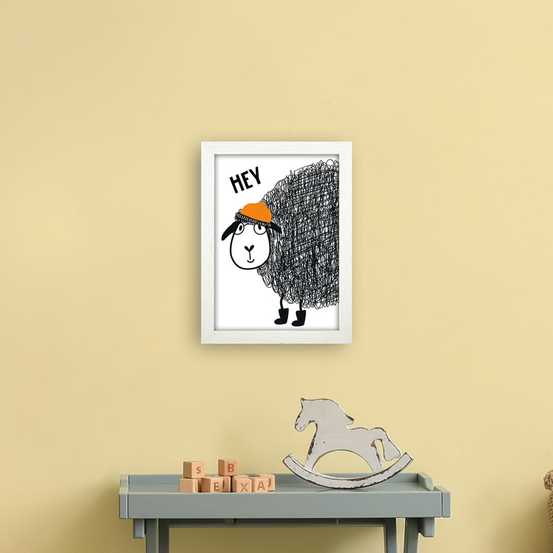 Hey Sheep Animal  Art Print by Pixy Paper A4 Oak Frame