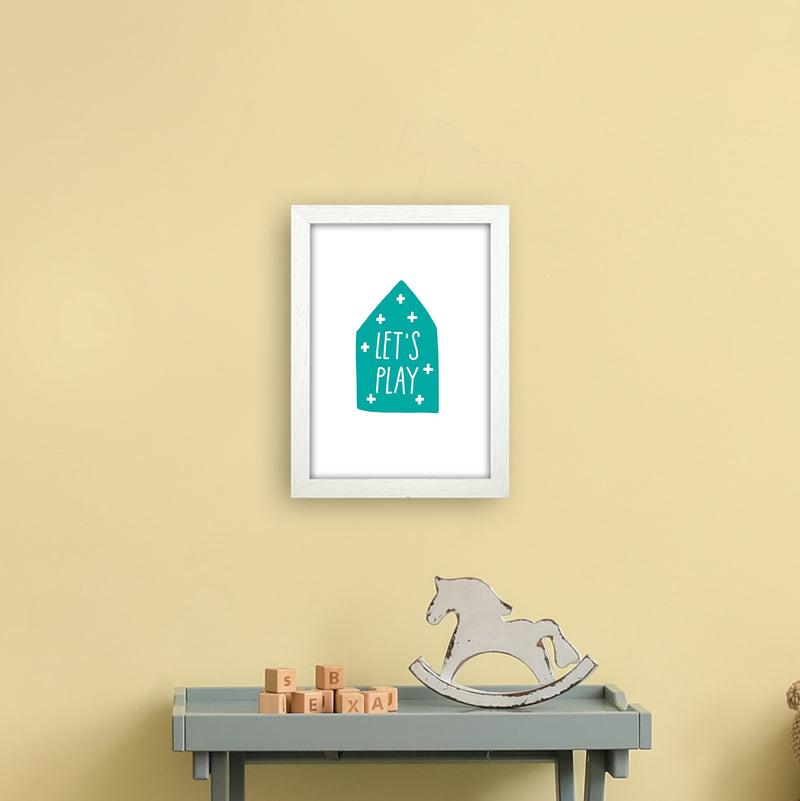 Let'S Play House Teal Super Scandi  Art Print by Pixy Paper A4 Oak Frame