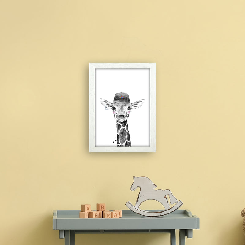 Safari Babies Giraffe With Hat  Art Print by Pixy Paper A4 Oak Frame