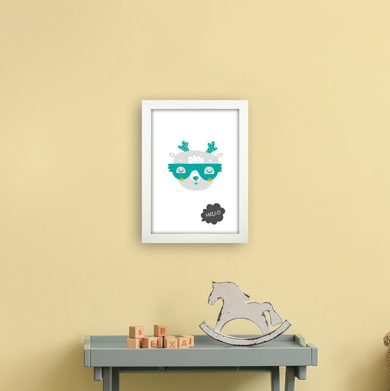 Hello Animal Teal Super Scandi  Art Print by Pixy Paper A4 Oak Frame