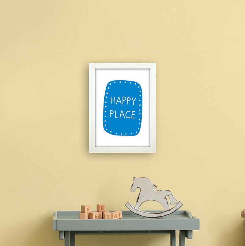 Happy Place Blue Super Scandi  Art Print by Pixy Paper A4 Oak Frame