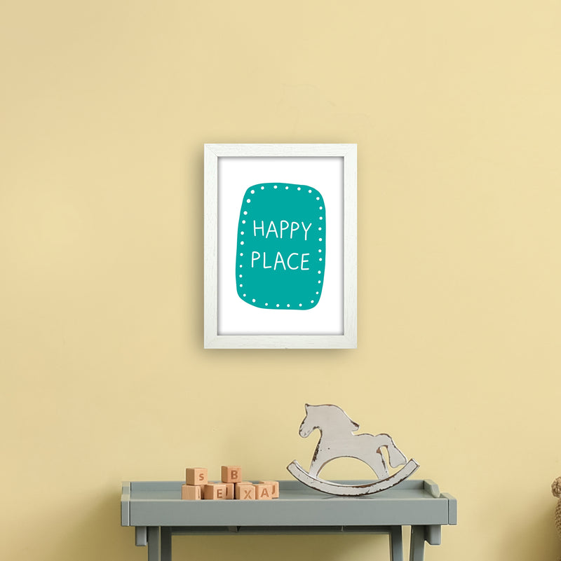 Happy Place Teal Super Scandi  Art Print by Pixy Paper A4 Oak Frame