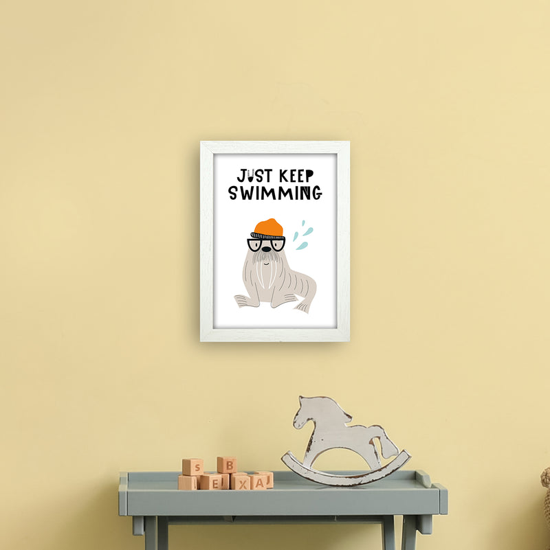 Just Keep Swimming Animal Pop  Art Print by Pixy Paper A4 Oak Frame