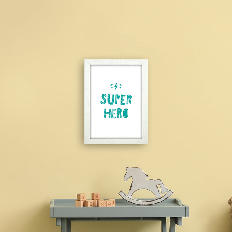 Super Hero Teal Super Scandi  Art Print by Pixy Paper A4 Oak Frame