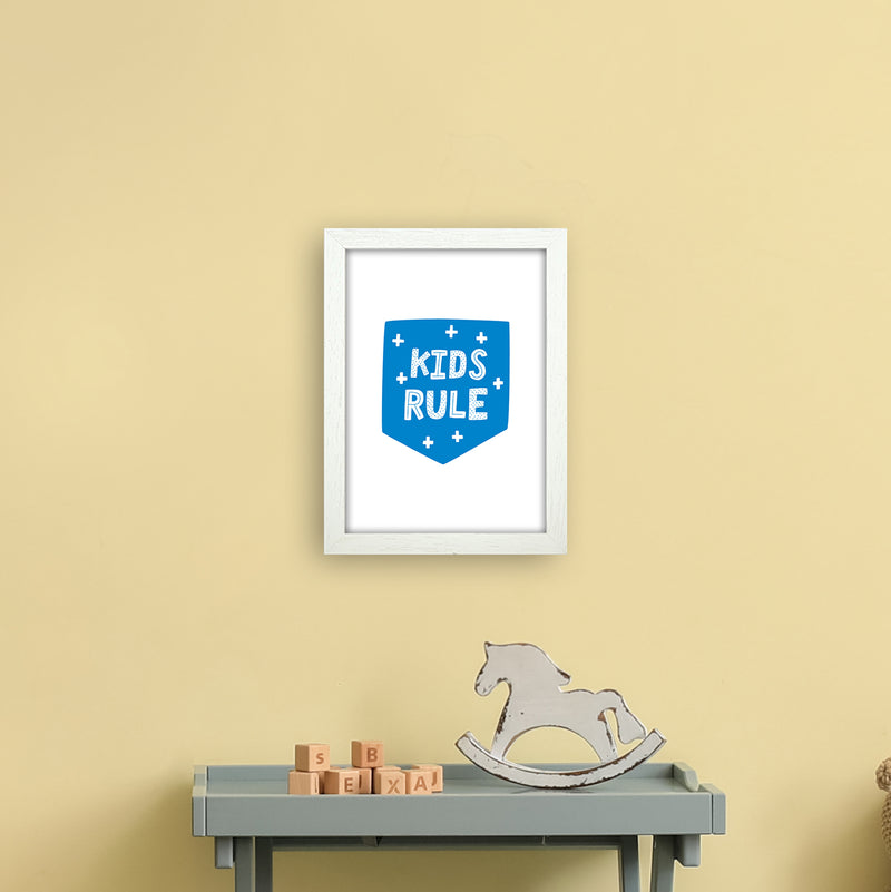 Kids Rule Blue Super Scandi  Art Print by Pixy Paper A4 Oak Frame