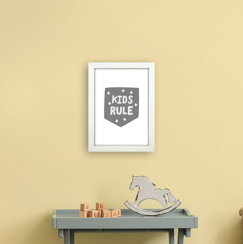 Kids Rule Super Scandi Grey  Art Print by Pixy Paper A4 Oak Frame