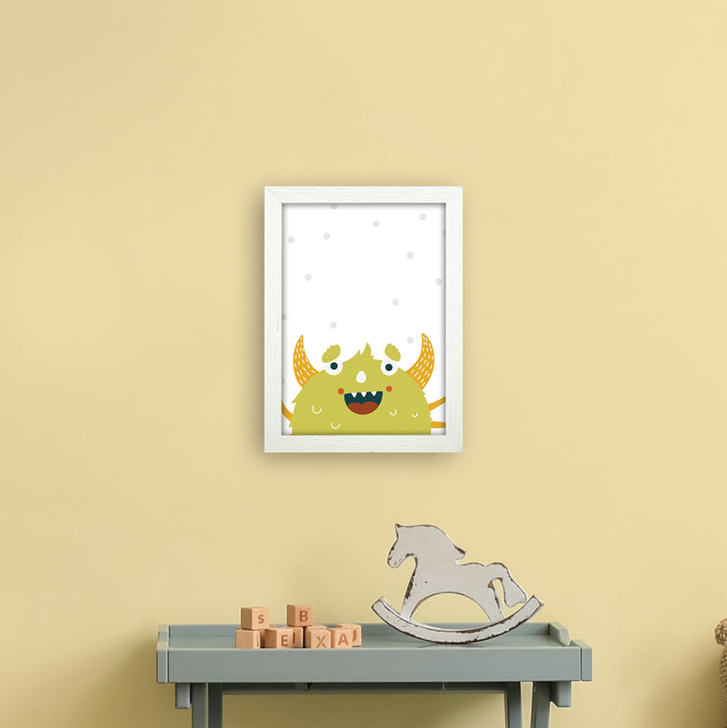 Little Monsters Green Happy  Art Print by Pixy Paper A4 Oak Frame