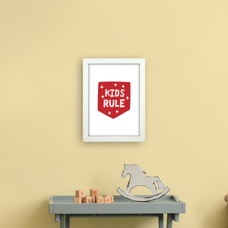 Kids Rule Red Super Scandi  Art Print by Pixy Paper A4 Oak Frame