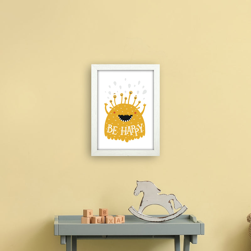 Little Monsters Be Happy  Art Print by Pixy Paper A4 Oak Frame