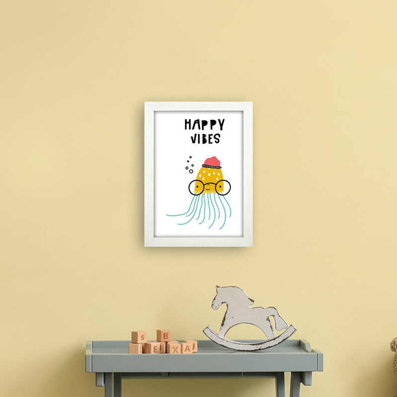 Happy Vibes Animal Pop  Art Print by Pixy Paper A4 Oak Frame