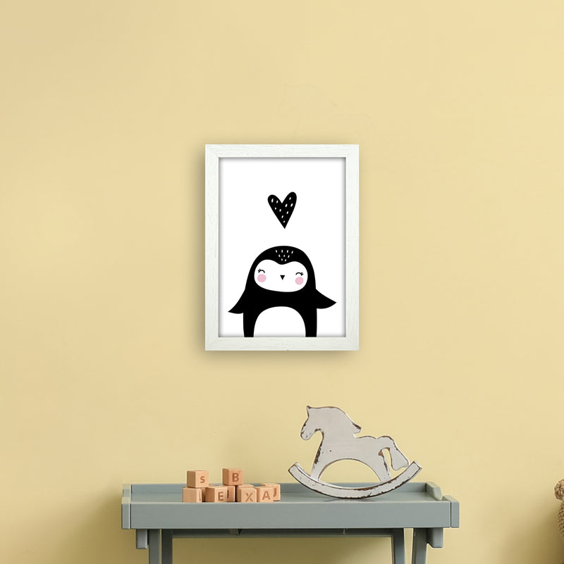Penguin With Heart  Art Print by Pixy Paper A4 Oak Frame