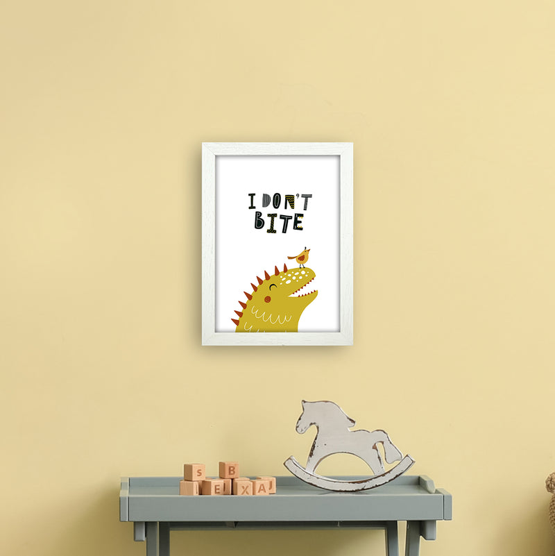 I Don'T Bite Dino  Art Print by Pixy Paper A4 Oak Frame