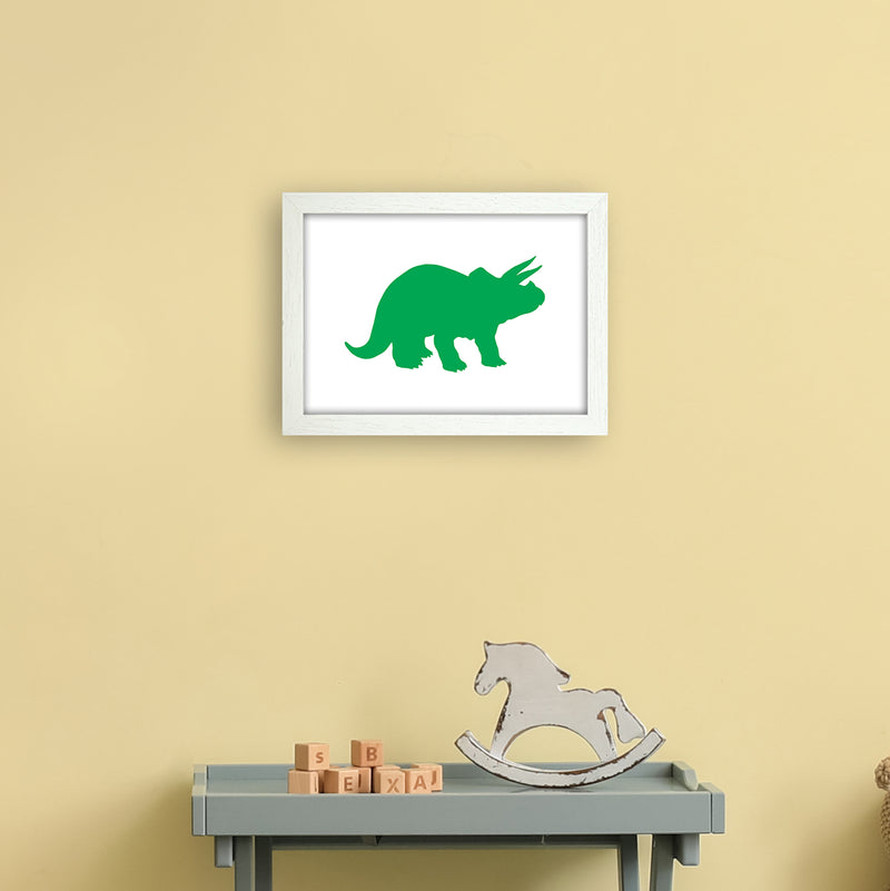 Triceratops Green  Art Print by Pixy Paper A4 Oak Frame