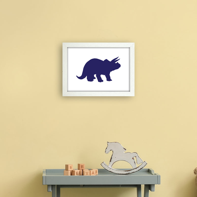 Triceratops Navy  Art Print by Pixy Paper A4 Oak Frame