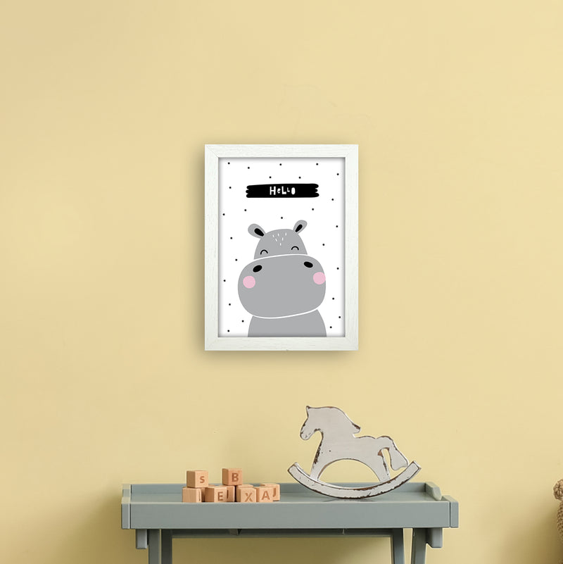 Hello Hippo  Art Print by Pixy Paper A4 Oak Frame