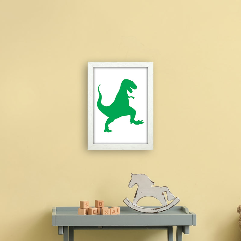 T-Rex Green  Art Print by Pixy Paper A4 Oak Frame
