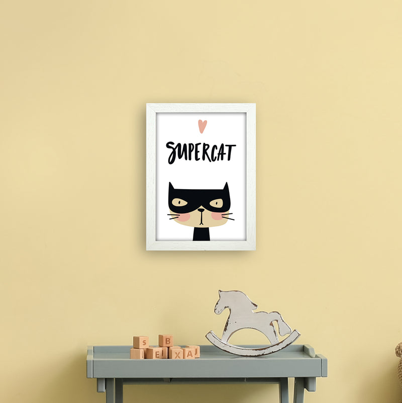 Supercat  Art Print by Pixy Paper A4 Oak Frame