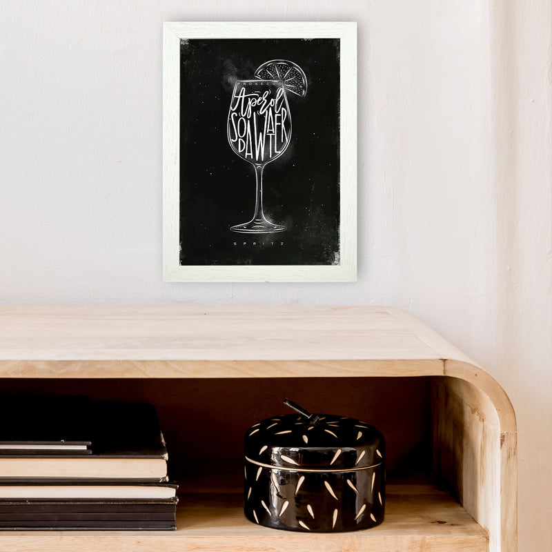 Prosecco Spritz Cocktail Black  Art Print by Pixy Paper A4 Oak Frame