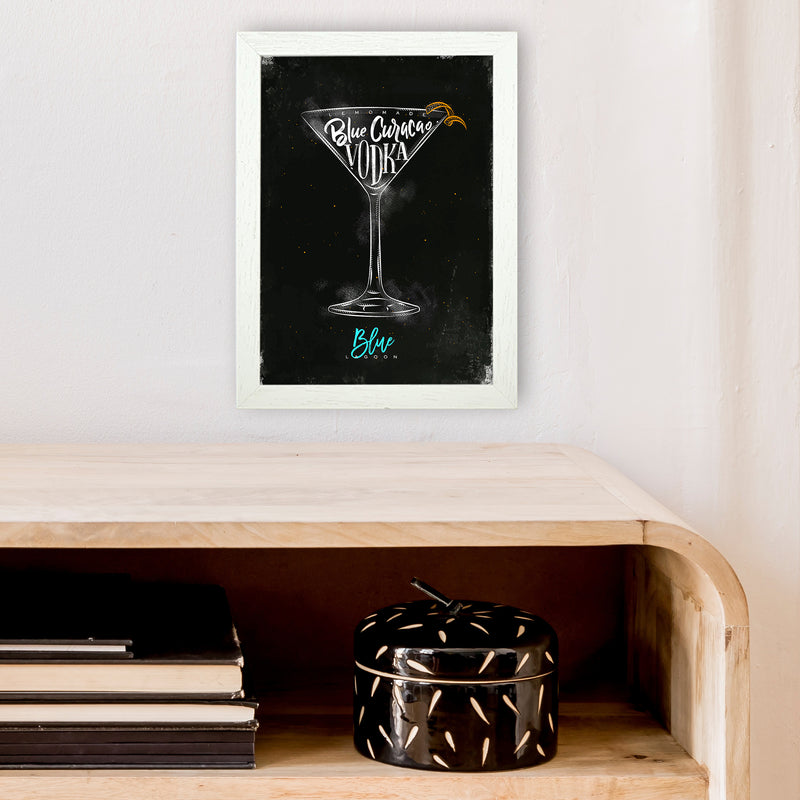 Blue Lagoon Cocktail Black  Art Print by Pixy Paper A4 Oak Frame