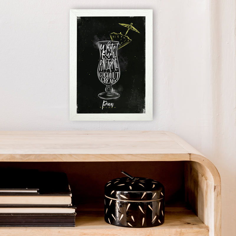 Pina Colada Cocktail Black  Art Print by Pixy Paper A4 Oak Frame