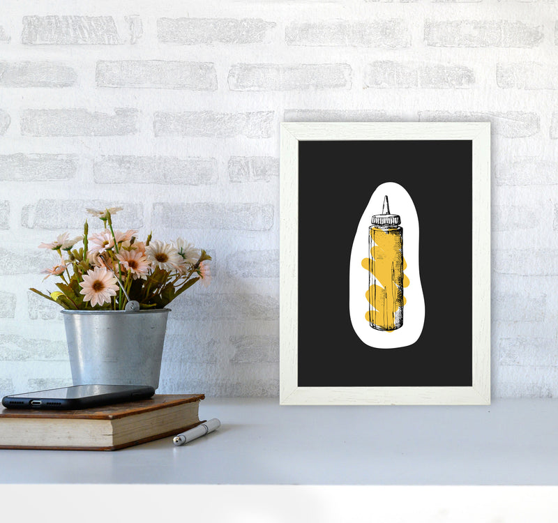 Kitchen Pop Mustard Off Black Art Print by Pixy Paper A4 Oak Frame